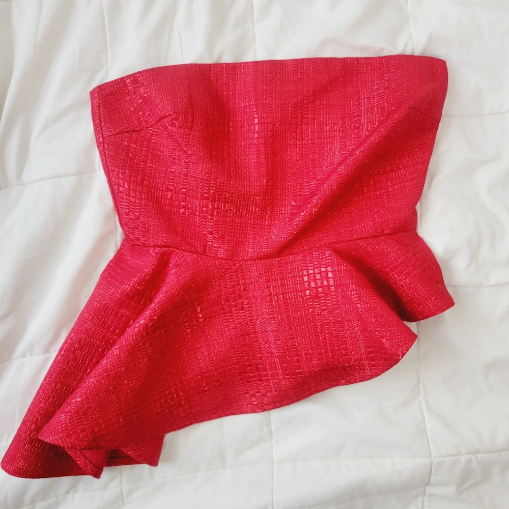 Lover + Friends red shimmer  Strapless asymmetrical peplum top XS NET